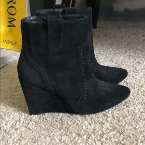 Black suede wedge booties